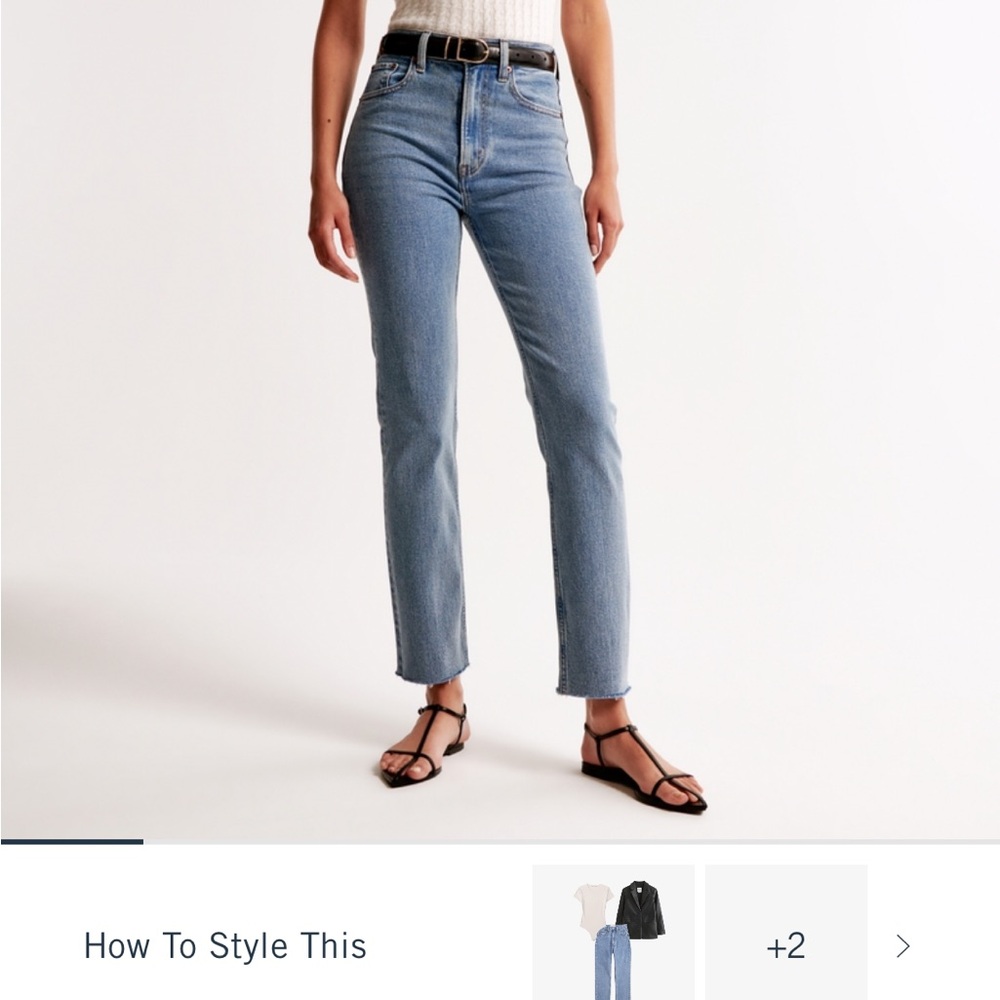 Abercrombie Ultra High Rise Ankle Straight Jeans in Medium Wash, Raw Hem
